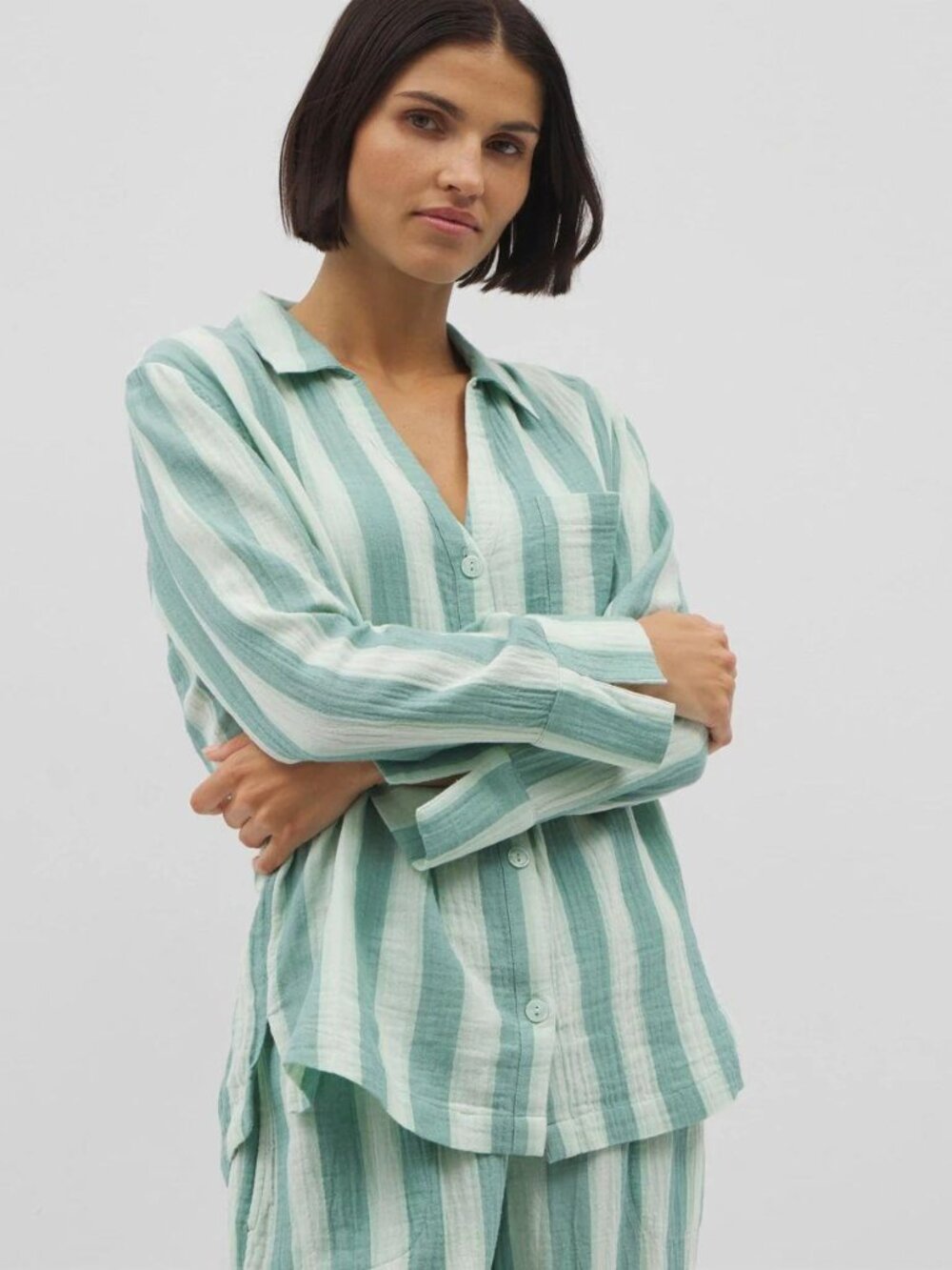 Soma Teal Stripe Cotton Gauze Long Sleeve Button-up Top - Multiple Sizes - NWT
